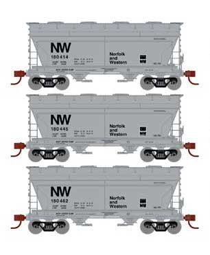 Athearn HO Scale 93462 ACF 2970 2 Bay Covered Hopper Norfolk & Western NW 3 Pack