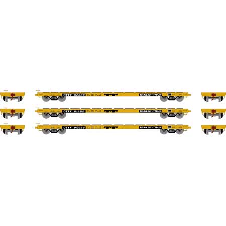 Athearn HO Scale 97068 60' Flatcar Trailer Train "Yellow" OTTX 3 Pack