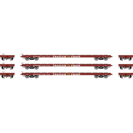 Athearn HO Scale 97071 60' Flatcar Trailer Train "Brown" OTTX 3 Pack