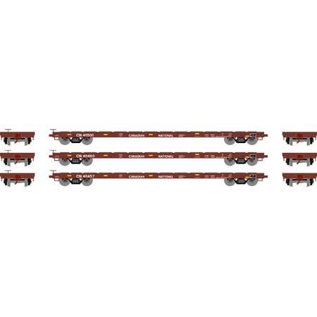 Athearn HO Scale 97074 60' Flatcar Canadian National CN 3 Pack