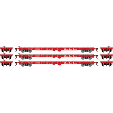 Athearn HO Scale 98080 60' Flatcar Santa Fe ATSF 3 Pack