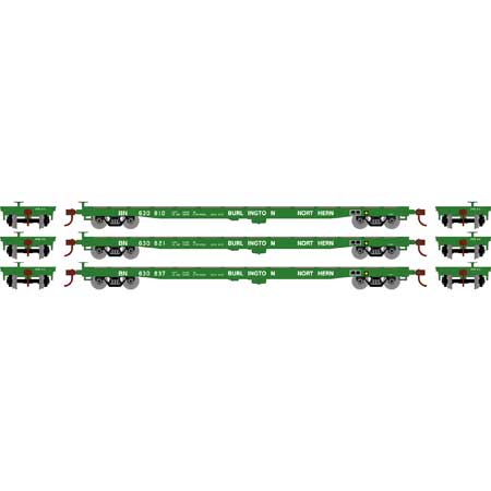 Athearn HO Scale 98081 60' Flatcar Burlington Northern BN 3 Pack