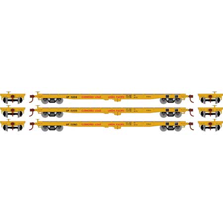Athearn HO Scale 98087 60' Flatcar Union Pacific UP 3 Pack