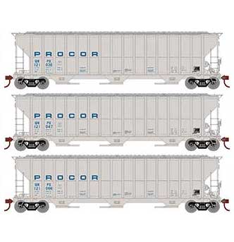 Athearn RTR 81588 HO 54' FMC 4700 Covered Hopper Procor UNPX 3 Pack