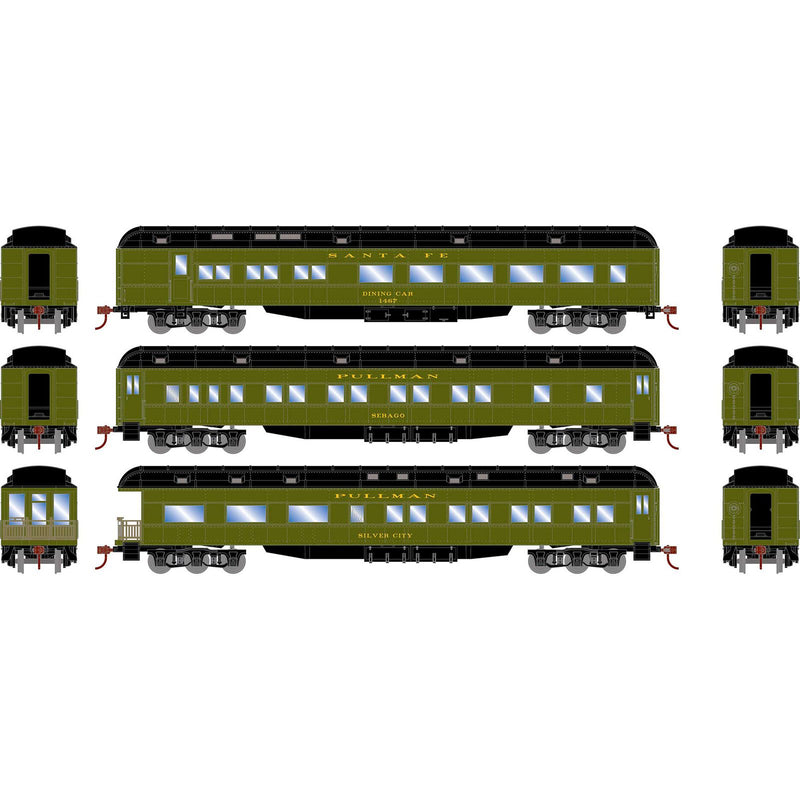 Athearn RTR 88232 HO Scale Heavyweight Passenger 3 Car Set Santa Fe ATSF