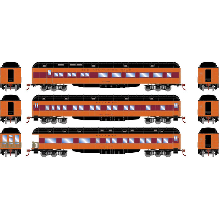 Athearn RTR 88233 HO Scale Heavyweight Passenger 3 Car Set Milwaukee Road MILW