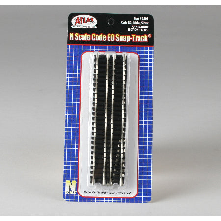 Atlas 2501 N Scale Code 80 5" Straight Track 6 Pack