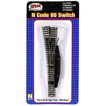 Atlas 2706 N Scale Code 80 #6 Manual Left Hand Turnout