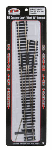 Atlas 284 HO Scale Code 100 Track Mark IV #6 Right-Hand Turnout