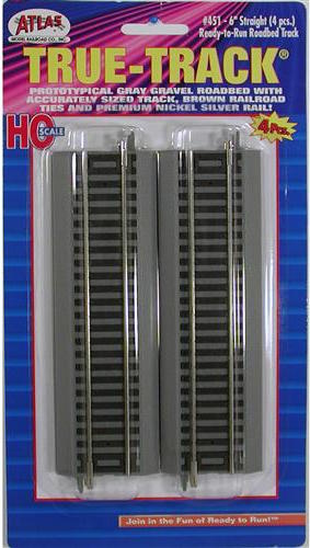 Atlas 451 HO Scale True Track Code 83 Straight Section 6" 4 Pack