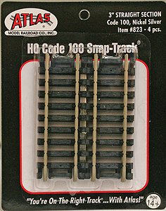 Atlas 823 HO Scale Code 100 Track 3" Straight (4 Pack)