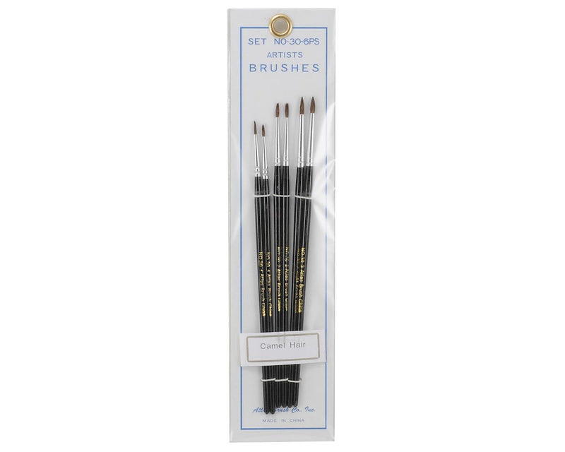 Atlas Brush 30-6PS 1,2,3 Round Camel Hair Detailing Paintbrushes 6 Pack