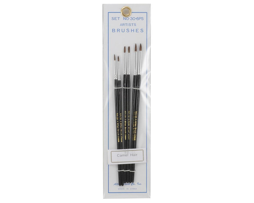 Atlas Brush 30-6PS 1,2,3 Round Camel Hair Detailing Paintbrushes 6 Pack
