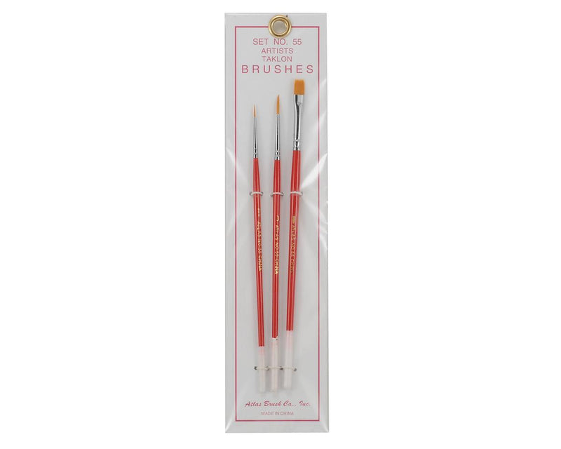 Atlas Brush 55 10/0/0, Flat 1 Taklon Detailing Paintbrushes 3 Pack
