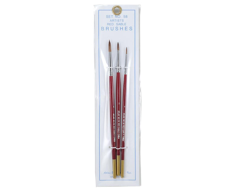 Atlas Brush 58 1,3,5 Red Sable Detailing Paintbrushes 3 Pack