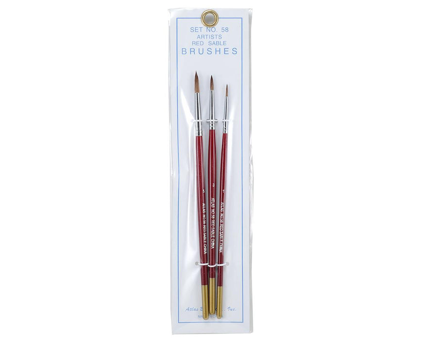 Atlas Brush 58 1,3,5 Red Sable Detailing Paintbrushes 3 Pack