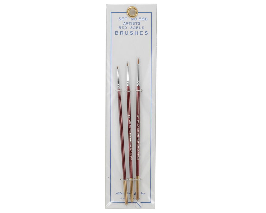Atlas Brush 58B 10/0,5/0,0 Red Sable Detailing Paintbrushes 3 Pack
