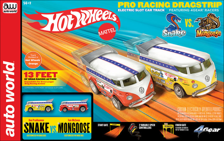 Auto World 34003 HO Scale VW Bus Legends of the Quarter Mile Pro Drag Slot Car 13' Set