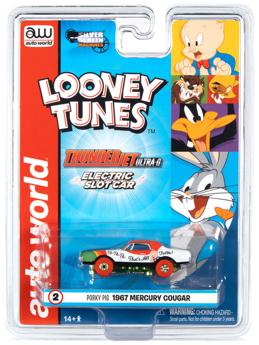 Auto World 363 HO Scale Thunderjet Ultra-G Looney Toons 1967 Mercury Cougar Porky Pig Slot Car