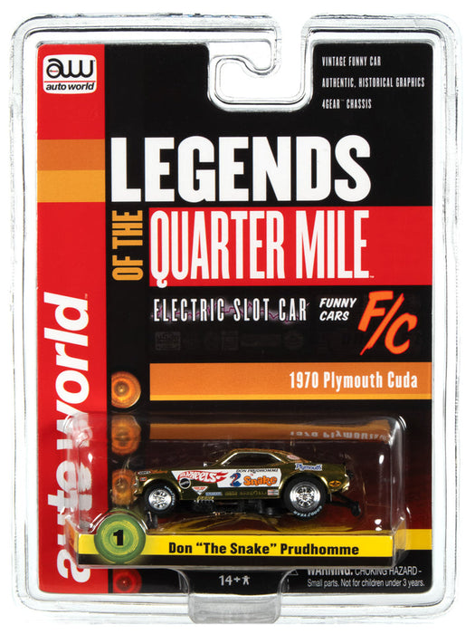 Auto World 369 HO Scale Stock Car Legends 1970 Plymouth Cuda "Don The Snake Prudhomme" Slot Car