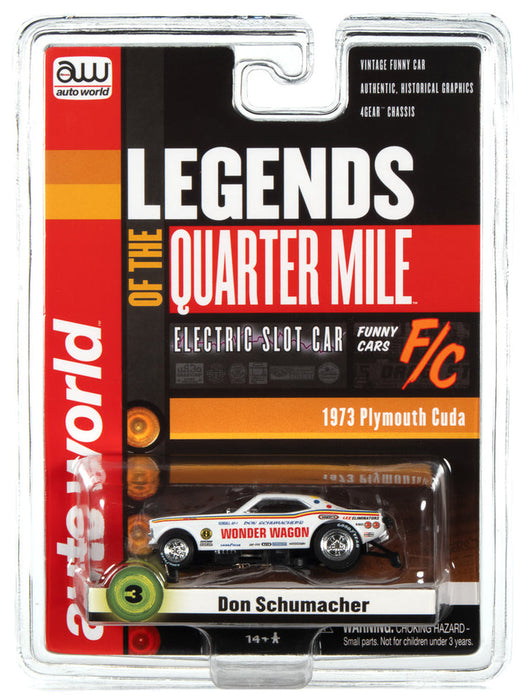 Auto World 369 HO Scale Stock Car Legends 1973 Plymouth Cuda "Don Schumacher" Slot Car