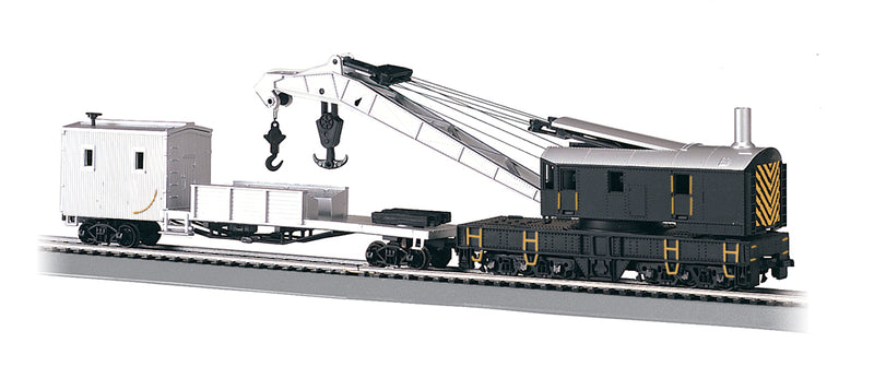 Bachmann 16149 HO Scale Crane Car with Boom Tender Black and Silver Unlettered