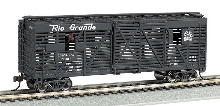 Bachmann 19706 HO Scale 40' Animated Stock Car with Cows Denver Rio Grande and Western DRG&W