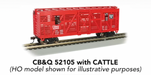 Bachmann 19751 N Scale 40' Animated Stock Car Burlington CB&Q with Cattle