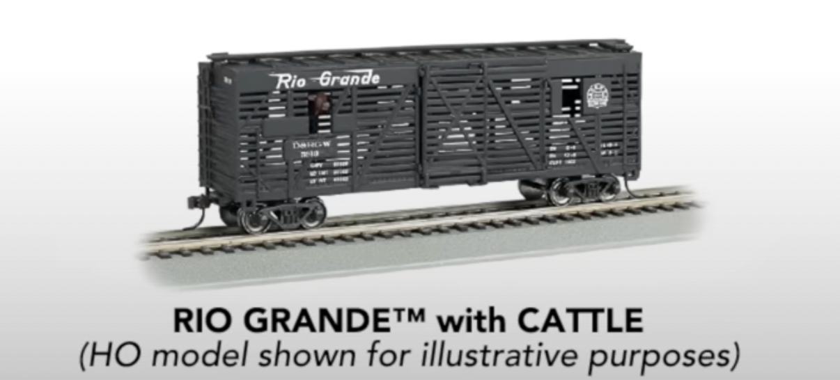 Bachmann 19753 N Scale 40' Animated Stock Car Rio Grande D&RGW with Cattle