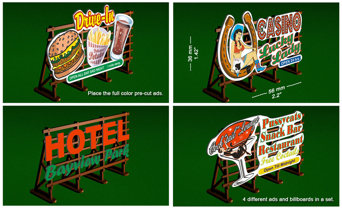 Proses By Bachmann 39103 HO Scale Laser Cut Outdoor Billboard Kit 4 Pack