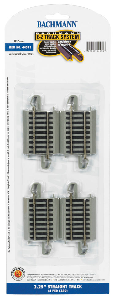 Bachmann 44513 HO Scale E-Z Track 2-1/4" Straight 4 Pack