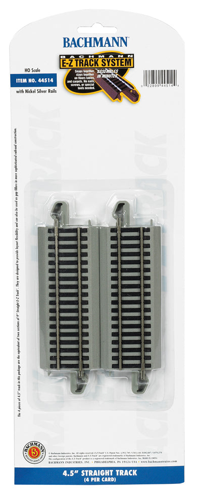 Bachmann 44514 HO Scale E-Z Track 4-1/2" Straight (4)