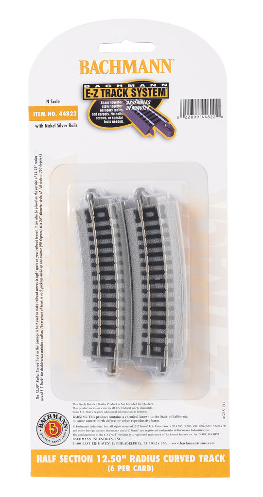 Bachmann 44822 N Scale E-Z Track Half-Sections 12.5" Radius Curve (6)