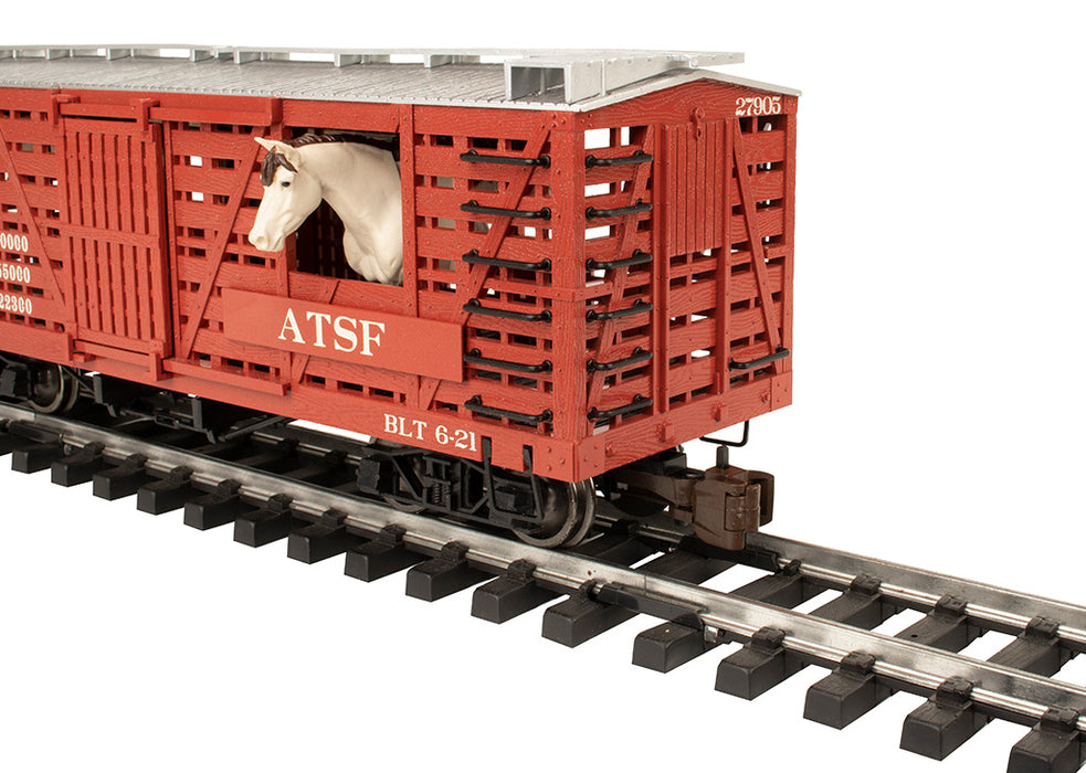 Bachmann 98707 G Gauge 40' Animated Stock Car with Horses Santa Fe ATSF
