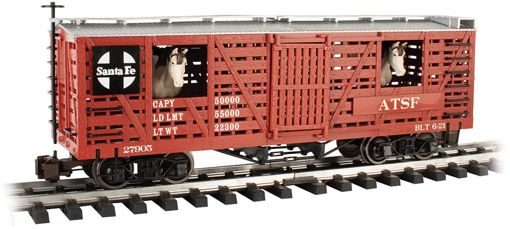 Bachmann 98707 G Gauge 40' Animated Stock Car with Horses Santa Fe ATSF