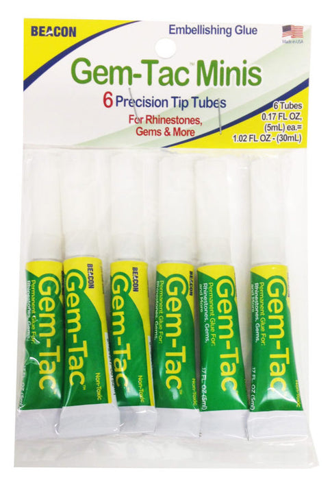 Beacon Gem-Tac Permanent Embellishing Glue for Gems and Other Hobbies .17oz Tube (6-Pack)