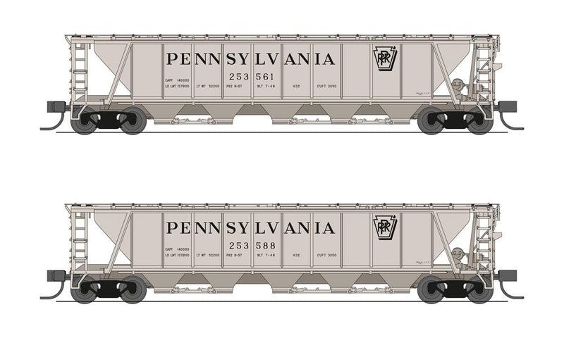 BLI (Broadway Limited Imports) 7253 N Scale H32 Covered Hopper Pennsylvania "Shadow Keystone" 2 Pack
