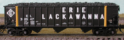 Bluford Shops N Scale 14332 14 Panel Ribside Hopper with Load 2-Pack Erie Lackawanna (Yellow Stripe)