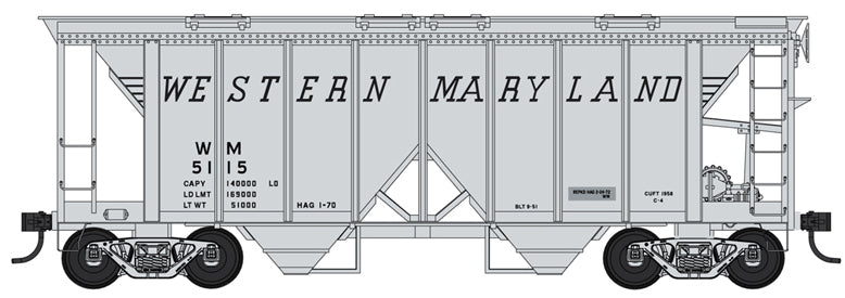 Bowser 42778 HO 70 Ton 2 Bay Covered Hopper Western Maryland WM 5124