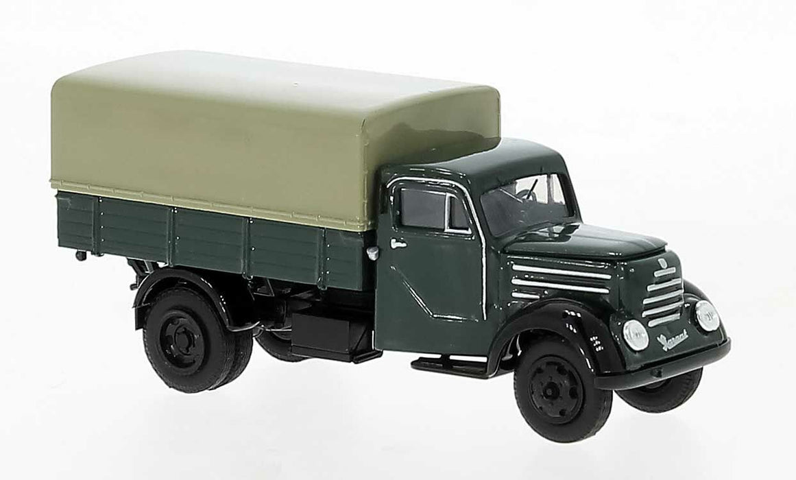 Brekina 30721 HO Scale 1950s Robar Garant Low Side Delivery Truck with Tarp - Green