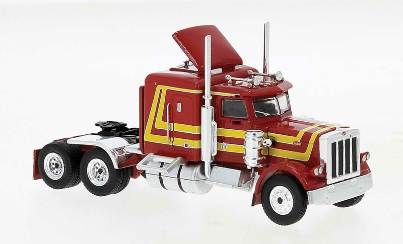 Brekina 85709 HO Scale 1976 Peterbilt 359 Sleeper Cab Tractor Red and Yellow