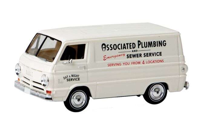 Brekina 93442 HO Scale (1:87) 1964 Dodge A 100 Van Associated Day and Night Plumbing