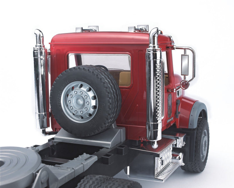 Bruder 02813 MACK Granite Semi Truck with Lowboy Trailer and JCB Backhoe