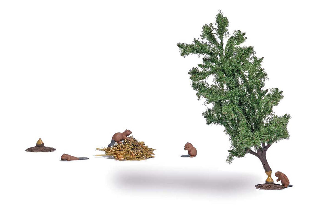 Busch 7893 HO Scale Beaver Lodge with 4 Beavers and Tree Miniature Scene