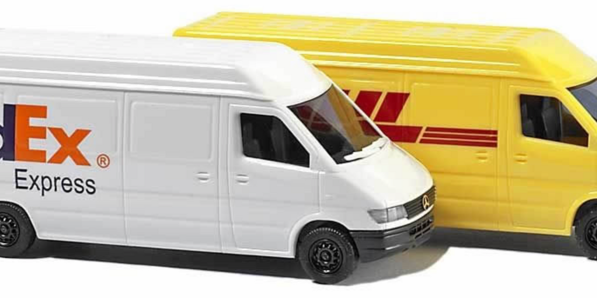 Busch 8304 N Scale Mercedes Sprinter FedEx and DHL Package Vans — White ...