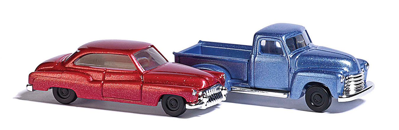 Busch 8349 N Scale Chevy Pickup and Buick 2 Door Car 2 Pack (Colors Vary)