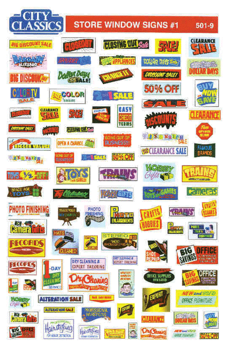 City Classics 501-9 HO Scale Store Window Signs #1