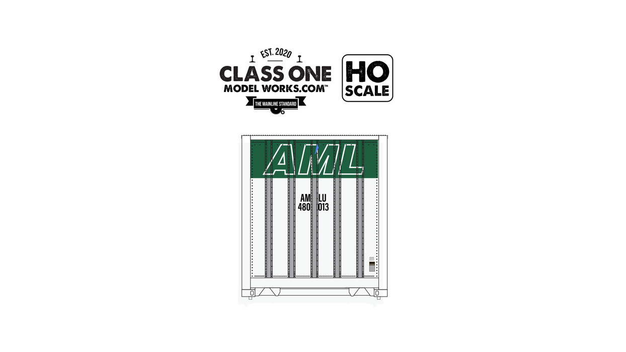 Class One Model Works HO Scale Hyundai 48' Container Alaska Marine Lines AMLU 480013/480045 2-Pack