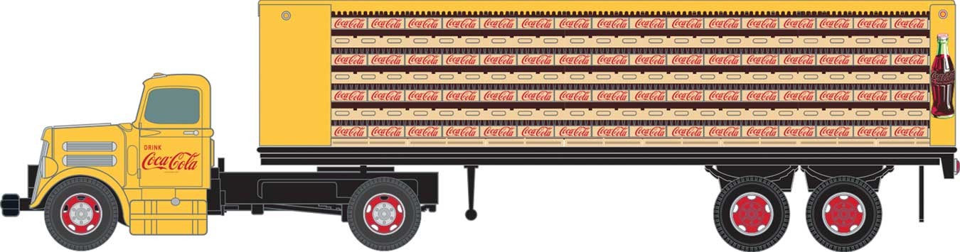 Classic Metal Works 31199 HO Scale (1:87) White WC22 Yellow Tractor Trailer Truck Coca-Cola
