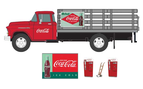 Classic Metal Works 40008 HO Scale (1:87) 1955 Chevy Stakebed Truck Coca-Cola with Vending Machines
